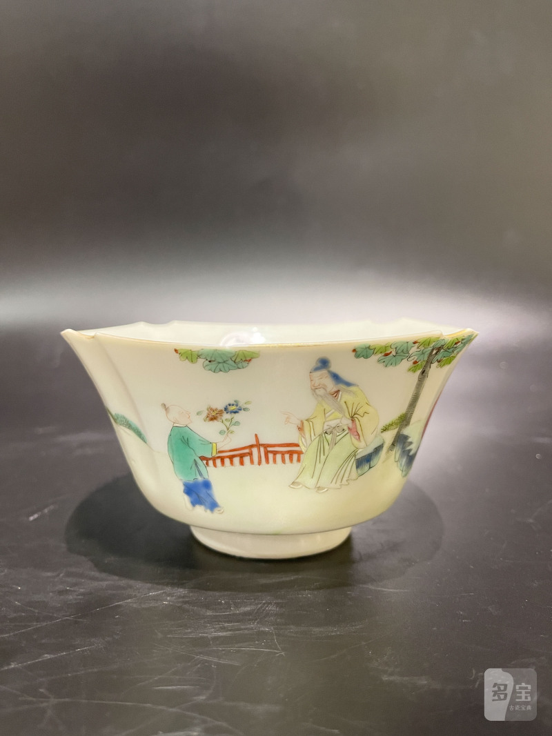 清道光 粉彩爱莲图四方碗 - 图2